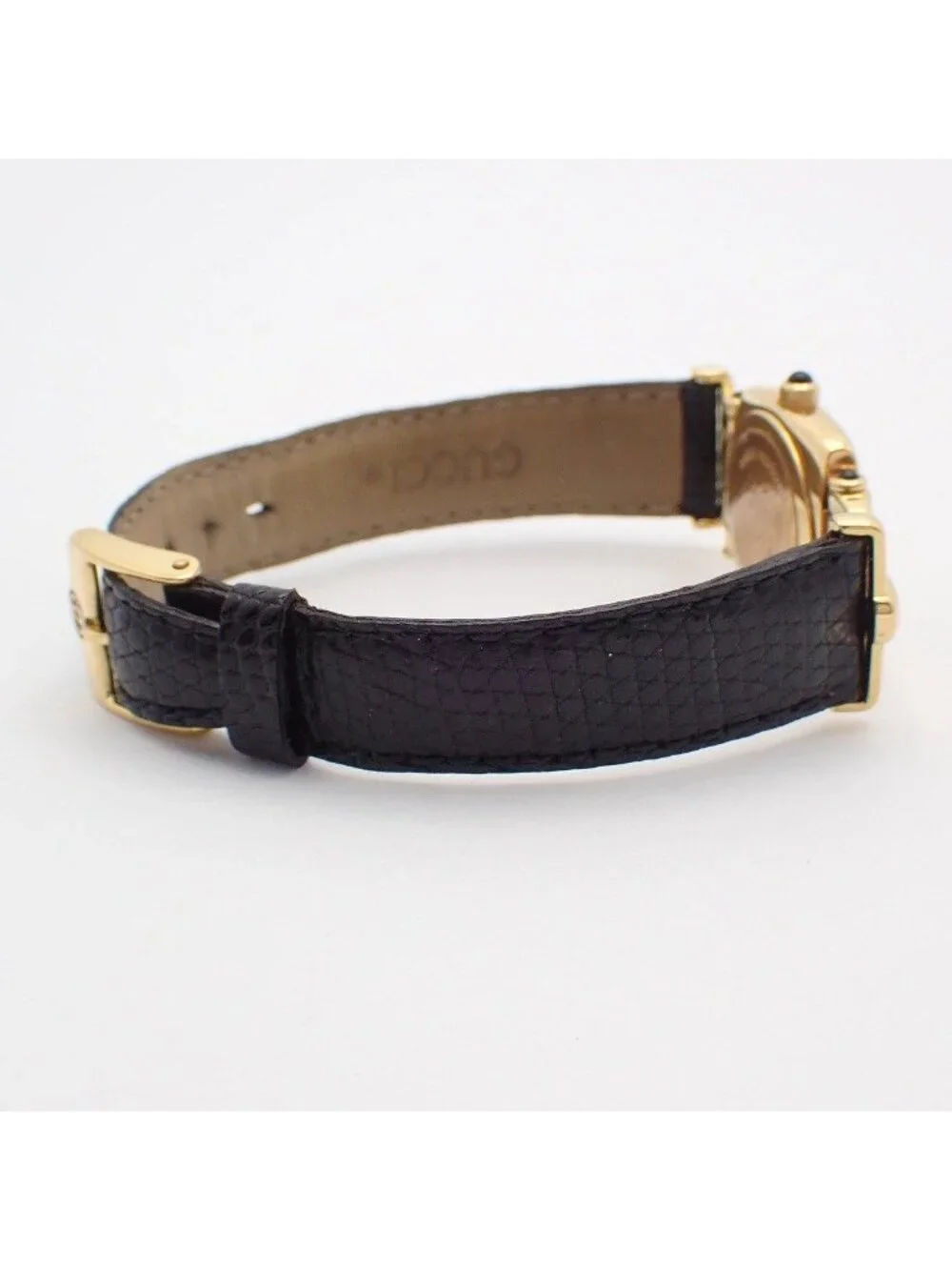 Gucci Quartz Watch Gold Black Dial Leather Strap Pawn